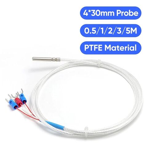 4 * 30mm Stainless Steel Roller Slot Probe PT100 Temperature Sensor Thermal Resistance with 0.5/1/2/3/5M PTFE Waterproof Wire(PT100 2M) in Saudi Arabia
