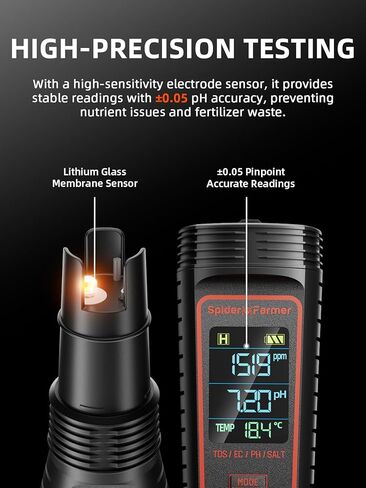 مجموعة أدوات قياس درجة الحموضة الرقمية 5 في 1 من Spider Farmer للمياه، جهاز اختبار ملوحة درجة الحرارة TDS EC مع ATC ​​قابل لإعادة الشحن للنباتات المائية وخزان الأسماك وحوض السمك (IP67 مقاوم للماء) in Kuwait