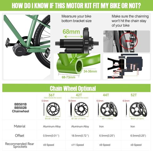 مجموعات محرك منتصف BAFANG BBS02 48V 750W مجموعات تحويل Ebike متوسطة المحرك مع عجلة سلسلة وشاشة LCD (بدون بطارية) in Saudi Arabia