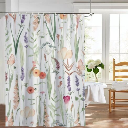 ستارة حمام مطبوعة من Foxglove مع خطافات، ستارة دش كوخ صيفية مقاومة للماء، ستائر دش مضحكة من القماش قابلة للغسل للحمام للديكور العتيق 60 × 72 بوصة in Kuwait