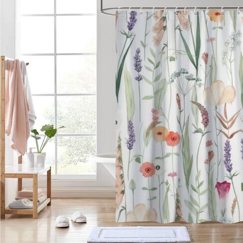 ستارة حمام مطبوعة من Foxglove مع خطافات، ستارة دش كوخ صيفية مقاومة للماء، ستائر دش مضحكة من القماش قابلة للغسل للحمام للديكور العتيق 60 × 72 بوصة in Kuwait