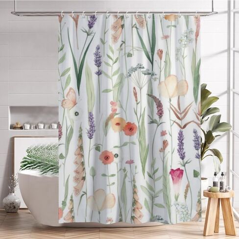 ستارة حمام مطبوعة من Foxglove مع خطافات، ستارة دش كوخ صيفية مقاومة للماء، ستائر دش مضحكة من القماش قابلة للغسل للحمام للديكور العتيق 60 × 72 بوصة in Kuwait