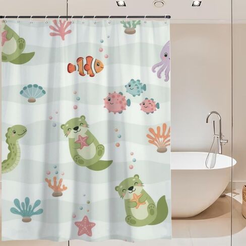 Cute Otters Pattern Bathroom Curtains, Summer Waterproof Cute Shower Curtain Hooks, Washable Fabric Holiday Farmhouse Shower Curtains for Bathroom Unique Decor 72X72 Inch in Saudi Arabia