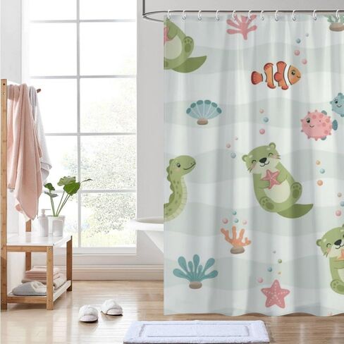 Cute Otters Pattern Bathroom Curtains, Summer Waterproof Cute Shower Curtain Hooks, Washable Fabric Holiday Farmhouse Shower Curtains for Bathroom Unique Decor 72X72 Inch in Saudi Arabia