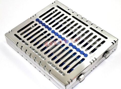 1 Each Heavy Duty German Dental Autoclave Sterilization Cassette Rack Box Tray for 15 Instruments Blue Cynamed in Saudi Arabia