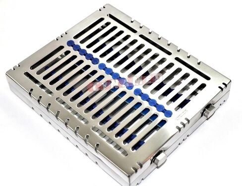 1 Each Heavy Duty German Dental Autoclave Sterilization Cassette Rack Box Tray for 15 Instruments Blue Cynamed in Saudi Arabia