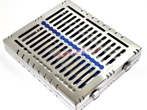 1 Each Heavy Duty German Dental Autoclave Sterilization Cassette Rack Box Tray for 15 Instruments Blue Cynamed in Saudi Arabia