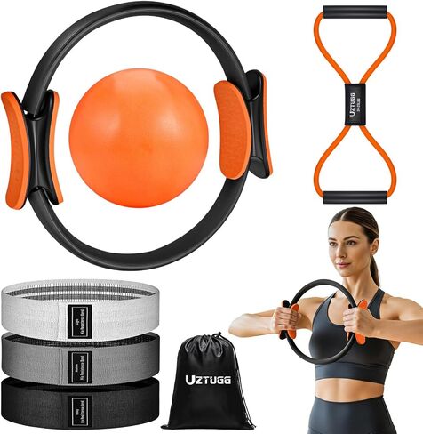 مجموعة معدات البيلاتيس من UZTUGG في المنزل للنساء، مجموعة أساسية للتمرين 4 في 1 مع حلقة بيلاتيس، وأشرطة مقاومة من القماش، وحزام مقاومة الشكل 8، وكرة بيلاتيس - تنعيم الجسم بالكامل، واليوجا والتمدد in Kuwait