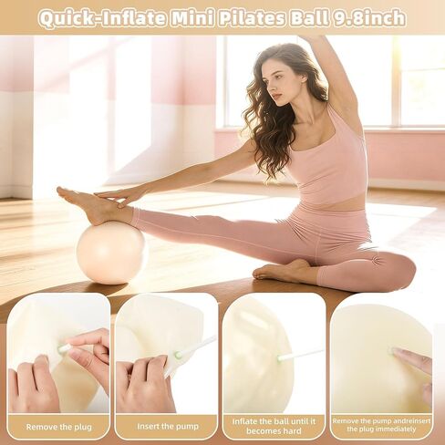 Tuhangcc Pilates Kit Women's Home Pilates Kit كرة يوجا من سلسلة بيضاء عاجية مقاس 15 بوصة حلقة بيلاتيس دليل التعليمات الشكل-8 شريط مقاومة وغيرها من الملحقات للمبتدئين للتدريبات المنزلية in Kuwait
