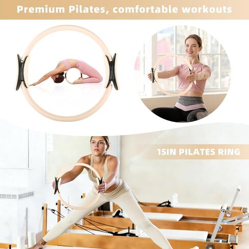 Tuhangcc Pilates Kit Women's Home Pilates Kit كرة يوجا من سلسلة بيضاء عاجية مقاس 15 بوصة حلقة بيلاتيس دليل التعليمات الشكل-8 شريط مقاومة وغيرها من الملحقات للمبتدئين للتدريبات المنزلية in Kuwait