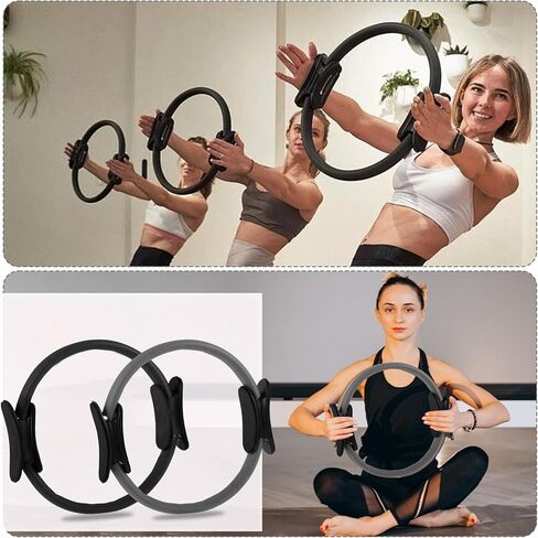 مجموعة حلقات بيلاتيس دائرية للنساء مكونة من 21 قطعة، تتضمن كرة اليوغا، حلقة تمدد، أربطة حزام، جوارب غير قابلة للانزلاق، حقائب خلفية للتمرين، تستخدم عادة لليوجا، البيلاتيس، التمدد، اللياقة البدنية (أسود، رمادي) in Kuwait