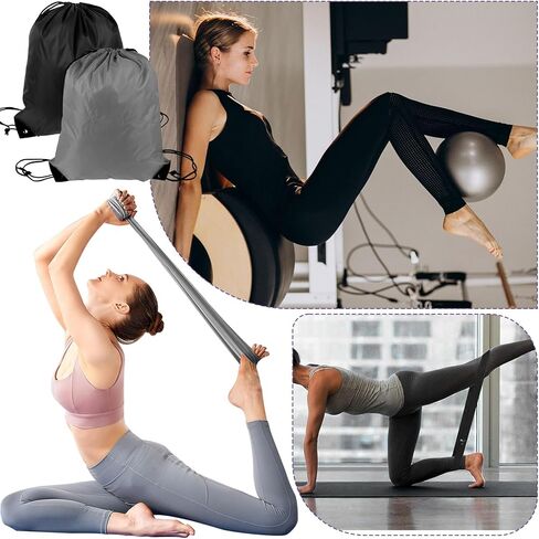 مجموعة حلقات بيلاتيس دائرية للنساء مكونة من 21 قطعة، تتضمن كرة اليوغا، حلقة تمدد، أربطة حزام، جوارب غير قابلة للانزلاق، حقائب خلفية للتمرين، تستخدم عادة لليوجا، البيلاتيس، التمدد، اللياقة البدنية (أسود، رمادي) in Kuwait