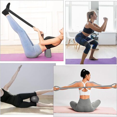 مجموعة حلقات بيلاتيس دائرية للنساء مكونة من 21 قطعة، تتضمن كرة اليوغا، حلقة تمدد، أربطة حزام، جوارب غير قابلة للانزلاق، حقائب خلفية للتمرين، تستخدم عادة لليوجا، البيلاتيس، التمدد، اللياقة البدنية (أسود، رمادي) in Kuwait