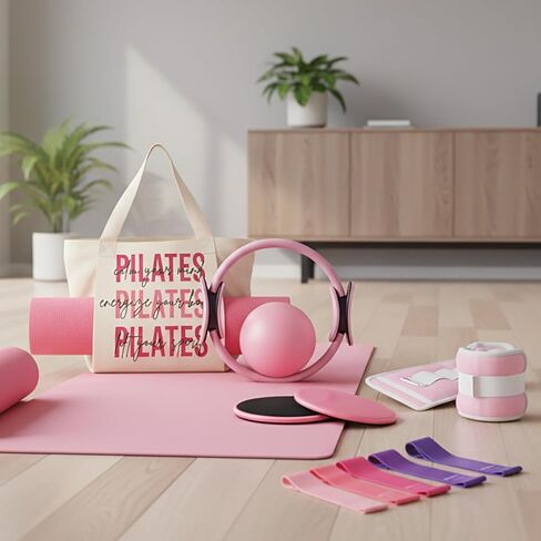 Pilates Kit for Women,Pilates Ring and Ball Set, Resistance Bands, Grip Socks & Yoga Mat Bag, Complete Pilates Essentials Starter Kit for Home Workouts, Pilates Equipment Gift Set for Beginners Pink in Saudi Arabia