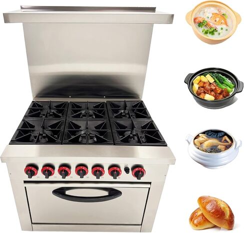 TECHTONGDA Commercial Gas Range& Oven Stainless Steel Gas Hot Plate Stove with 6 Burners & Oven Base for Tea Restaurant and Chain Fast Food Outlet in Saudi Arabia