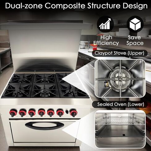 TECHTONGDA Commercial Gas Range& Oven Stainless Steel Gas Hot Plate Stove with 6 Burners & Oven Base for Tea Restaurant and Chain Fast Food Outlet in Saudi Arabia
