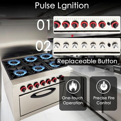 TECHTONGDA Commercial Gas Range& Oven Stainless Steel Gas Hot Plate Stove with 6 Burners & Oven Base for Tea Restaurant and Chain Fast Food Outlet in Saudi Arabia