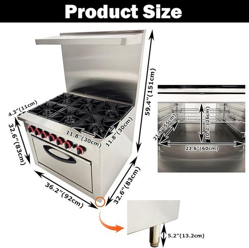 TECHTONGDA Commercial Gas Range& Oven Stainless Steel Gas Hot Plate Stove with 6 Burners & Oven Base for Tea Restaurant and Chain Fast Food Outlet in Saudi Arabia