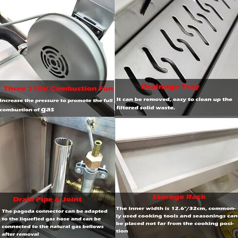 110V High Fire Stove, Three Commercial Gas Wok Stove 13" Stainless Steel Natural LPG Gas Cooker Commercial Kitchen Stove with Safe Baffle and Water Basin in Kuwait