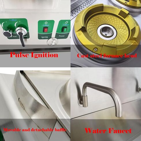 110V High Fire Stove, Three Commercial Gas Wok Stove 13" Stainless Steel Natural LPG Gas Cooker Commercial Kitchen Stove with Safe Baffle and Water Basin in Kuwait