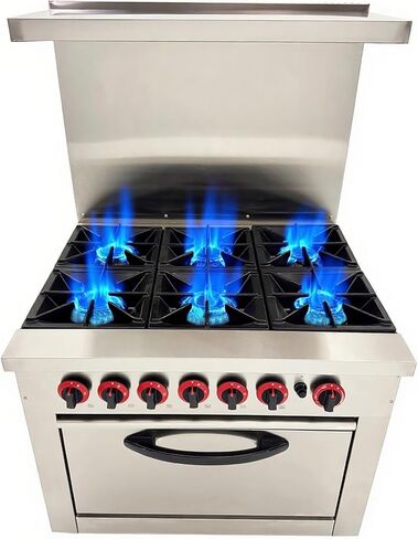 Commercial Gas Range 6 Burner with Standard Oven Heavy Duty Gas Hot Plate Stove Stainless Steel Restaurant Kitchen Equipment Claypot Cooking & Baking Oven, NG/LPG in Kuwait