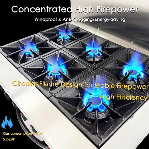 Commercial Gas Range 6 Burner with Standard Oven Heavy Duty Gas Hot Plate Stove Stainless Steel Restaurant Kitchen Equipment Claypot Cooking & Baking Oven, NG/LPG in Kuwait