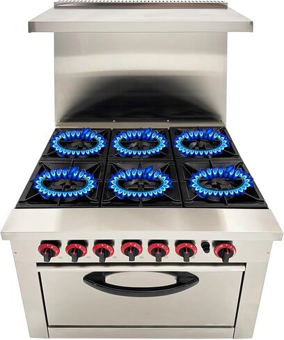 Commercial Gas Range with 6 Burner 6-Burner Commercial Kitchen Equipment Stove Natural Gas Hot Plate Cast Iron Stove with Lower Layer Oven in Kuwait