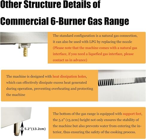 Commercial Gas Range with 6 Burner 6-Burner Commercial Kitchen Equipment Stove Natural Gas Hot Plate Cast Iron Stove with Lower Layer Oven in Kuwait