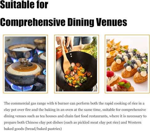 Commercial Gas Range with 6 Burner 6-Burner Commercial Kitchen Equipment Stove Natural Gas Hot Plate Cast Iron Stove with Lower Layer Oven in Kuwait