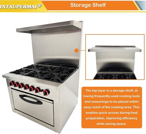 INTSUPERMAI ​Heavy-Duty Commercial Gas Range with 6 Split-Level Burners & NG/LPG Dual Fuel - Stainless Steel Clay Pot Stove for Tea Houses, Fast Food Kitchens, Restaurant W/Oven & Overheat Protection​ in Kuwait