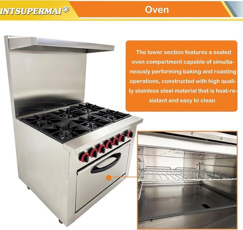 INTSUPERMAI ​Heavy-Duty Commercial Gas Range with 6 Split-Level Burners & NG/LPG Dual Fuel - Stainless Steel Clay Pot Stove for Tea Houses, Fast Food Kitchens, Restaurant W/Oven & Overheat Protection​ in Kuwait