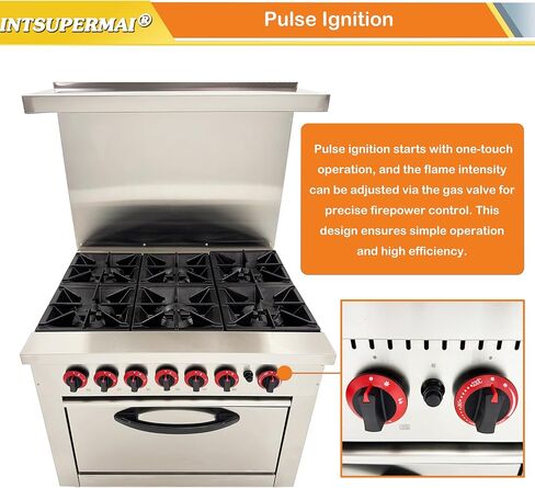 INTSUPERMAI ​Heavy-Duty Commercial Gas Range with 6 Split-Level Burners & NG/LPG Dual Fuel - Stainless Steel Clay Pot Stove for Tea Houses, Fast Food Kitchens, Restaurant W/Oven & Overheat Protection​ in Kuwait
