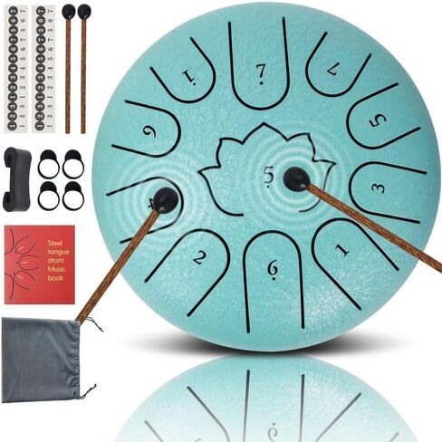 Rain Drum for Outside Garden,6 Inch 11 Note 440Hz Steel Tongue Drum C Major, Steel Drum for Kids & Adults, Music Education & Meditation Drum for Patio&Backyard, with Mallets, Bag & Book(Gold) in Saudi Arabia