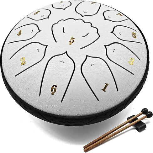 Rain Drum for Outside Garden, 6 Inch 11 Notes Steel Tongue Drum, Meditation Yoga Relaxation Percussion Instrument, Easy to Play Musical Gift, Creative Gift Idea Adults Beginners (Cloud White) in Saudi Arabia