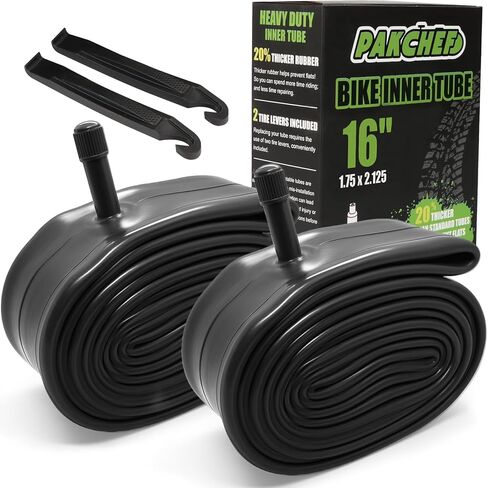Thick Bike Inner Tube 16 x 1.75, 1.95, 2.10, 2.125 - Butyl Rubber Bicycle Tubes with 32mm Schrader Valve & 2 Tire Levers - Compatible with Kids Bikes, BMX, MTB (Set of 2) in Saudi Arabia