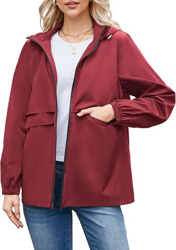 Kikibell Rain Jacket for Women with Hooded Lightweight Waterproof Raincoats Packable Zipper Pockets Windbreakers in Kuwait