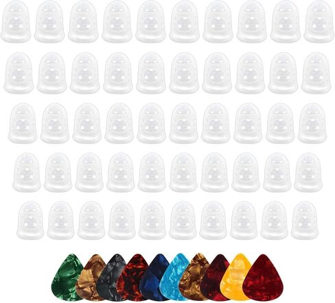 50pcs Guitar Silicone Finger Protector,Fingertip Protection Covers Caps in 5 Sizes for Beginner Playing Ukulele Electric Guitar and 10 Guitar Picks in Saudi Arabia