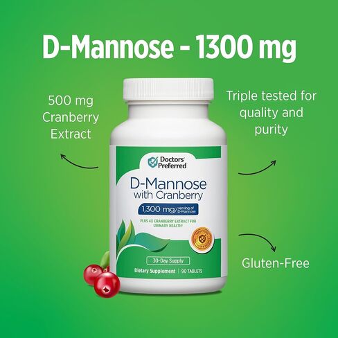 D-Mannose 1300 MG المفضل لدى الأطباء مع ملحق 500 MG من التوت البري - تركيبة متميزة (90 قرصًا نباتيًا) in Kuwait