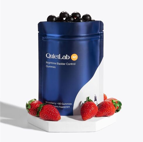 صمغات دعم المثانة الليلية QuietLab N1 - تساعد على تقليل رحلات الحمام الليلية للرجال والنساء - بذور اليقطين، د-مانوز، أشواغاندا للتحكم في النوم والمثانة - نكهة الفراولة (60 قطعة) in Kuwait