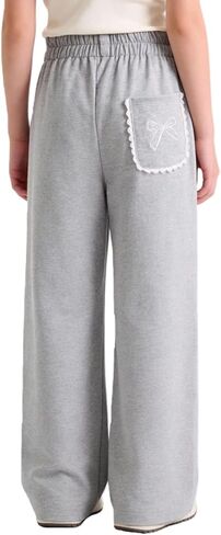 Girls Wide Leg Sweatpants with Bowknot Embroidery Baggy Straight Leg Pants Casual Cotton Pants for School Outdoor in Saudi Arabia