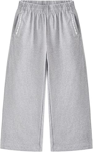 Girls Wide Leg Sweatpants with Bowknot Embroidery Baggy Straight Leg Pants Casual Cotton Pants for School Outdoor in Saudi Arabia