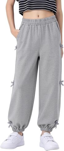 Girls Wide Leg Sweatpants with Bowknot Embroidery Baggy Straight Leg Pants Casual Cotton Pants for School Outdoor in Saudi Arabia