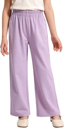 Girls Wide Leg Sweatpants with Bowknot Embroidery Baggy Straight Leg Pants Casual Cotton Pants for School Outdoor in Saudi Arabia