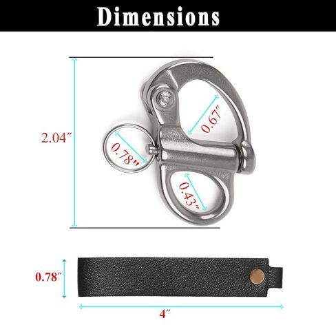 (2 PCS) Quick Release Clip Shackle for SCBA Mask, Firefighter Accessory with Leather Handle, Marine-Grade 316 Stainless Steel, Heavy-Duty Rigging Shackle for Quick Release Lanyard in Kuwait