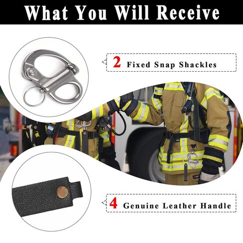 (2 PCS) Quick Release Clip Shackle for SCBA Mask, Firefighter Accessory with Leather Handle, Marine-Grade 316 Stainless Steel, Heavy-Duty Rigging Shackle for Quick Release Lanyard in Kuwait