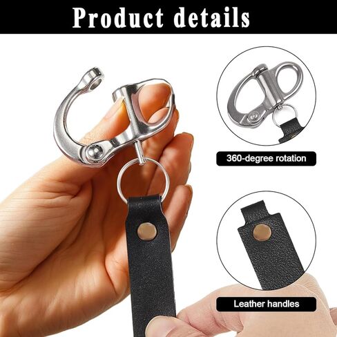 (2 PCS) Quick Release Clip Shackle for SCBA Mask, Firefighter Accessory with Leather Handle, Marine-Grade 316 Stainless Steel, Heavy-Duty Rigging Shackle for Quick Release Lanyard in Kuwait