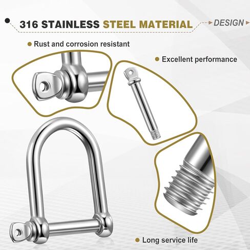 6 Pcs 316 Stainless Steel Wide 1/2 D Shackles, with Locking Pins, 2200 Lbs Carrying Capacity, for Chains Wirerope Lifting Outdoor Camping Survival Rope or Marine in Saudi Arabia