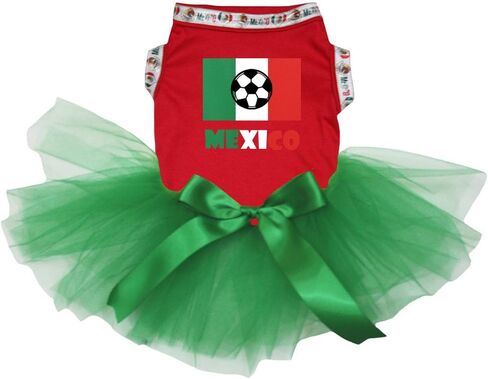 Petitebella Soccer Flag Mexico Red Shirt Teal Green Tutu Puppy Dog Dress (Small, Red) in Saudi Arabia