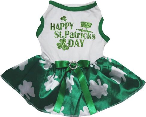 فستان Petitebella Happy St Patrick's Day ذو قبعة عالية للكلاب (أسود/أخضر، مقاس كبير) in Saudi Arabia