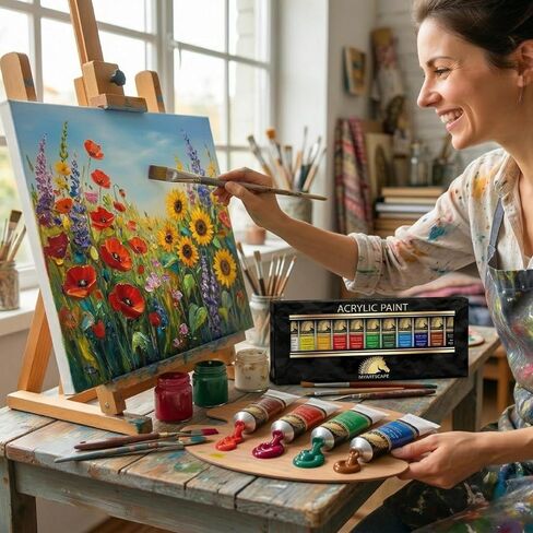 MyArtscape Acrylic Paint Set - 12 x 21ml tubes - Lightfast - Heavy Body - Rich Pigments - Great Tinting Strength - Acrylic Painting Supplies for Artists and Beginners - Premium Quality Paints in Kuwait